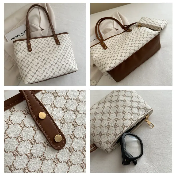 Women's 2-Piece Brown Monogram Tote Bag Set — feature 7