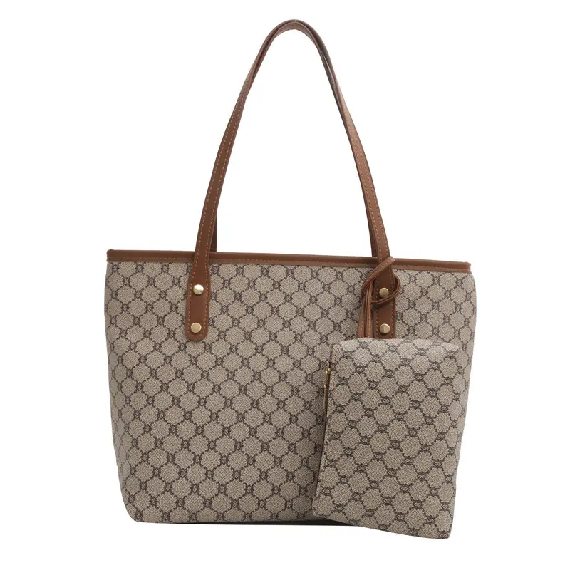 Women's 2-Piece Brown Monogram Tote Bag Set - Image 2