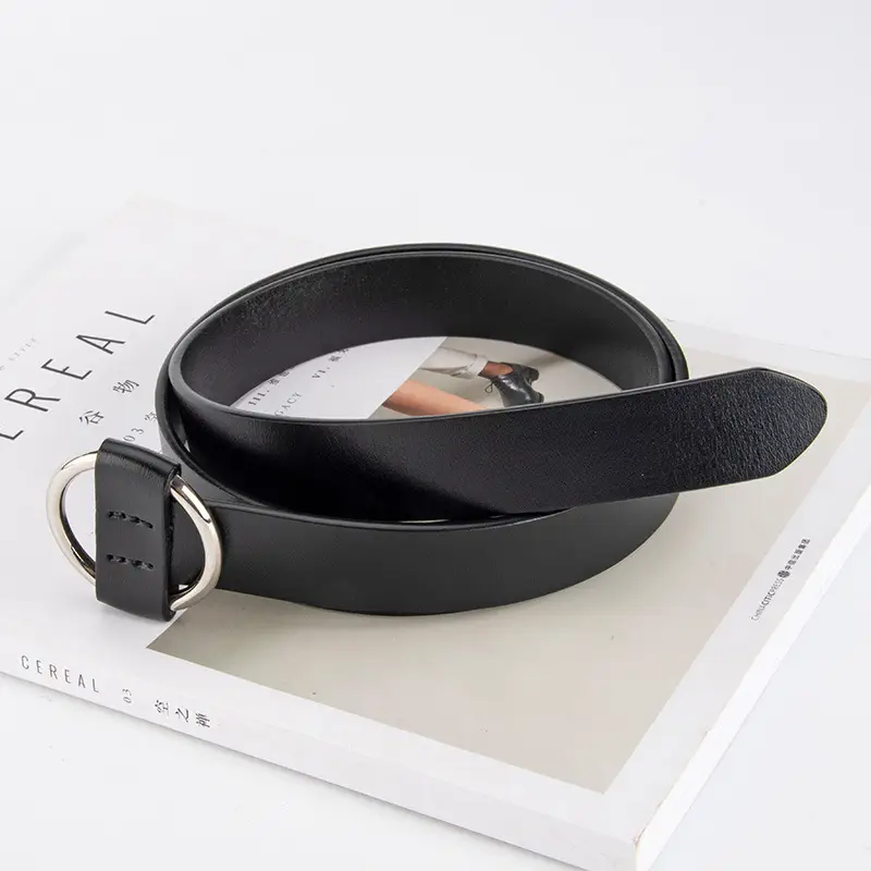 Women's Korean Belt Black Genuine Leather Round Buckle - Image 16