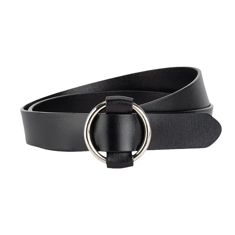 Women's Korean Belt Black Genuine Leather Round Buckle - Image 18