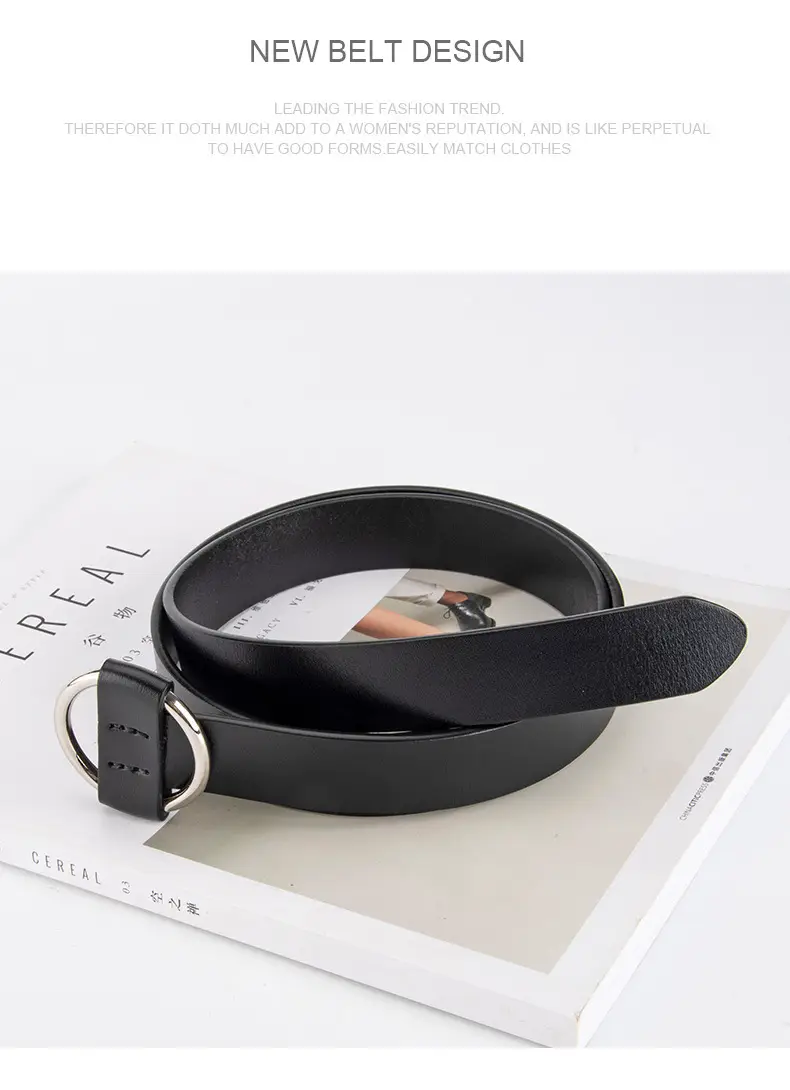 Women's Korean Belt Black Genuine Leather Round Buckle — feature 10