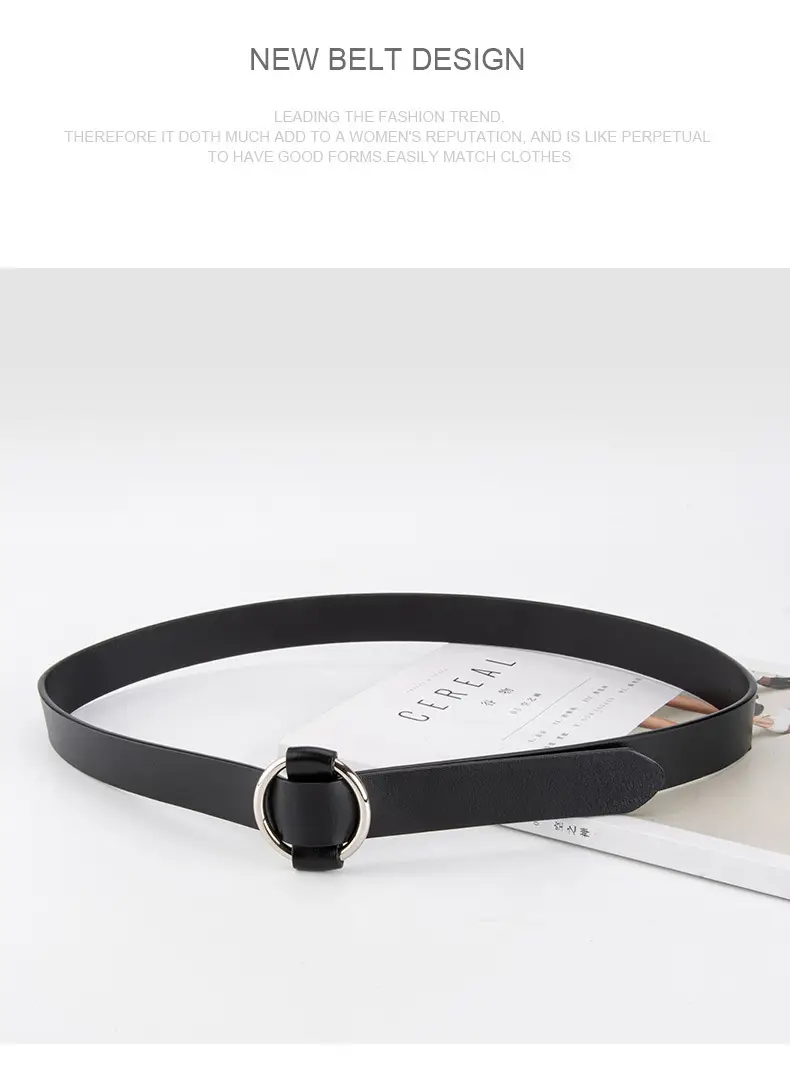 Women's Korean Belt Black Genuine Leather Round Buckle — feature 11