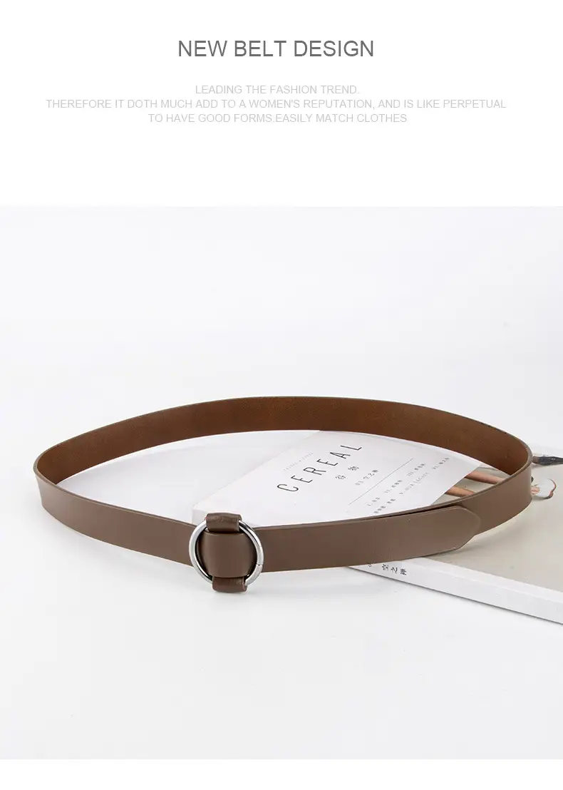 Women's Korean Belt Black Genuine Leather Round Buckle — feature 12