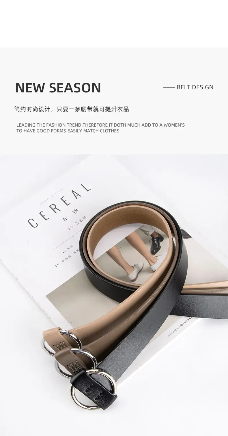 Women's Korean Belt Black Genuine Leather Round Buckle — feature 4