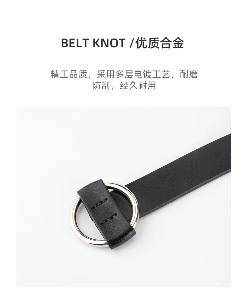 Women's Korean Belt Black Genuine Leather Round Buckle — feature 6