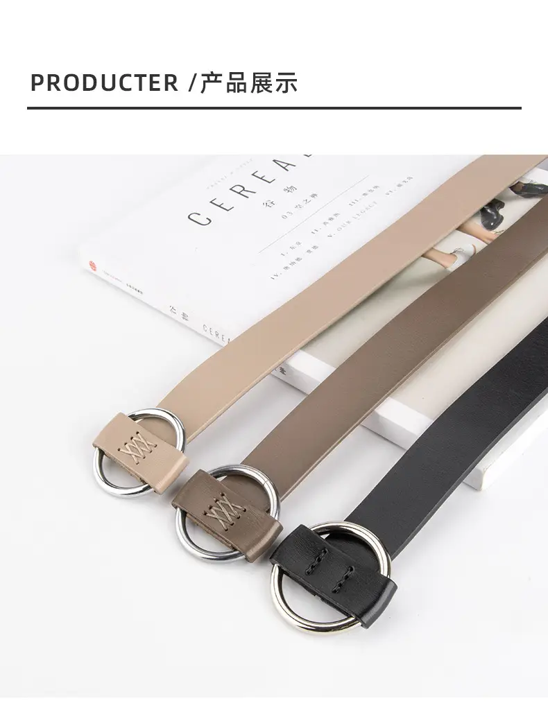 Women's Korean Belt Black Genuine Leather Round Buckle — feature 9