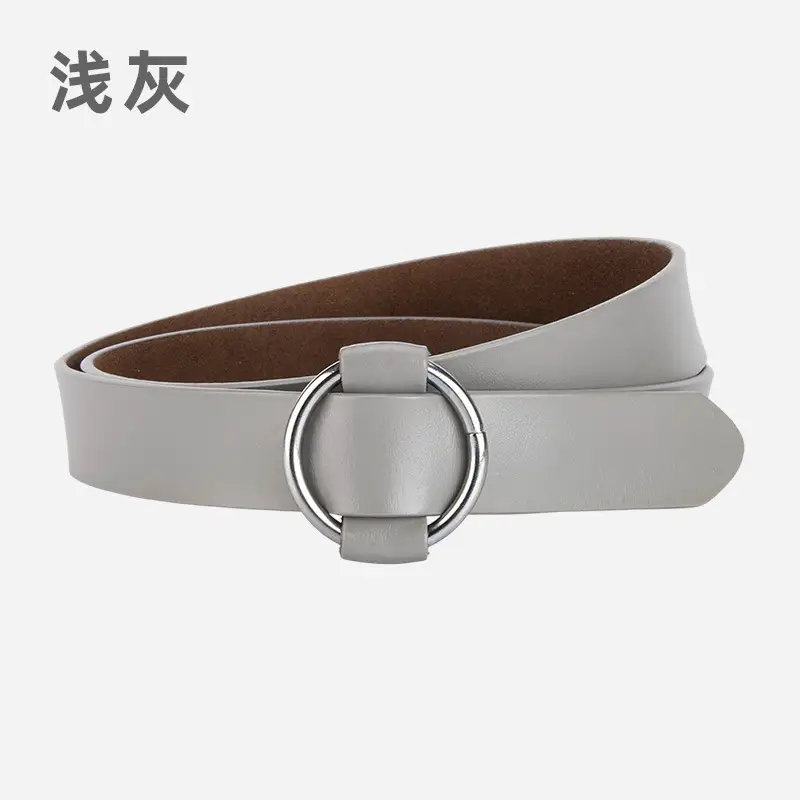 Women's Korean Belt Black Genuine Leather Round Buckle - Image 10