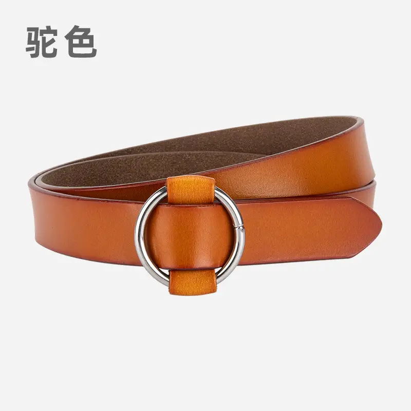 Women's Korean Belt Black Genuine Leather Round Buckle - Image 12