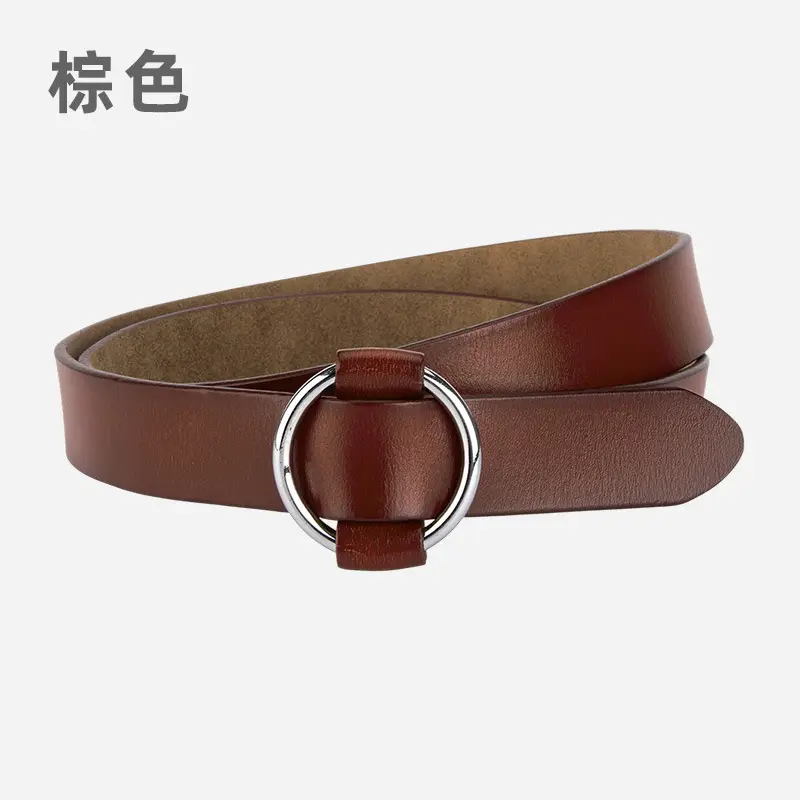 Women's Korean Belt Black Genuine Leather Round Buckle - Image 13