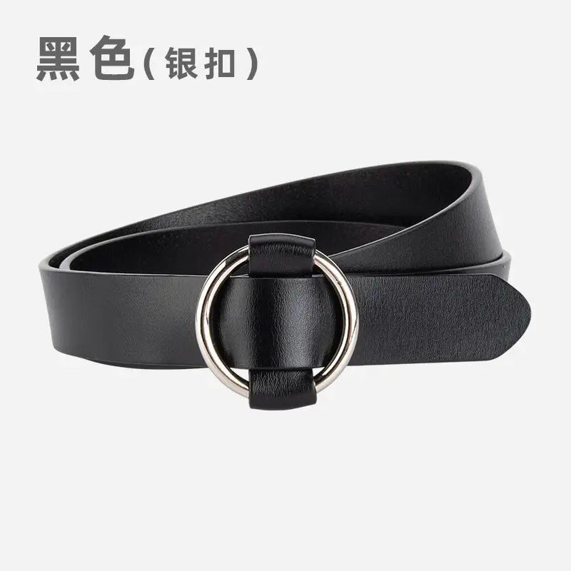 Women's Korean Belt Black Genuine Leather Round Buckle - Image 2