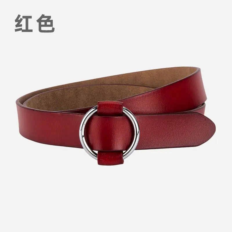 Women's Korean Belt Black Genuine Leather Round Buckle - Image 3