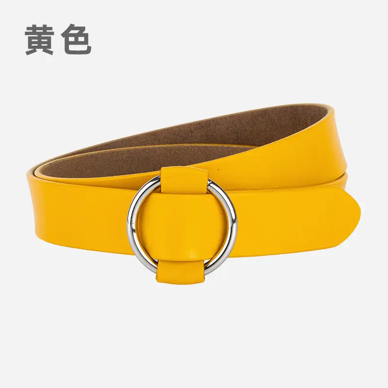 Women's Korean Belt Black Genuine Leather Round Buckle - Image 4
