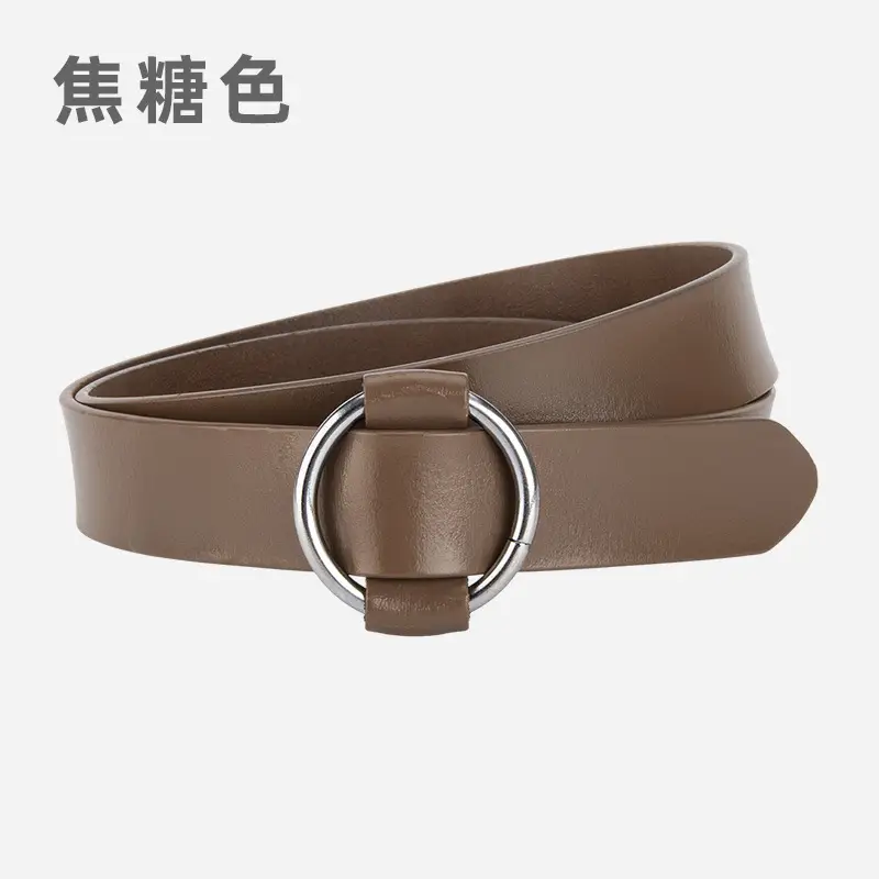 Women's Korean Belt Black Genuine Leather Round Buckle - Image 5