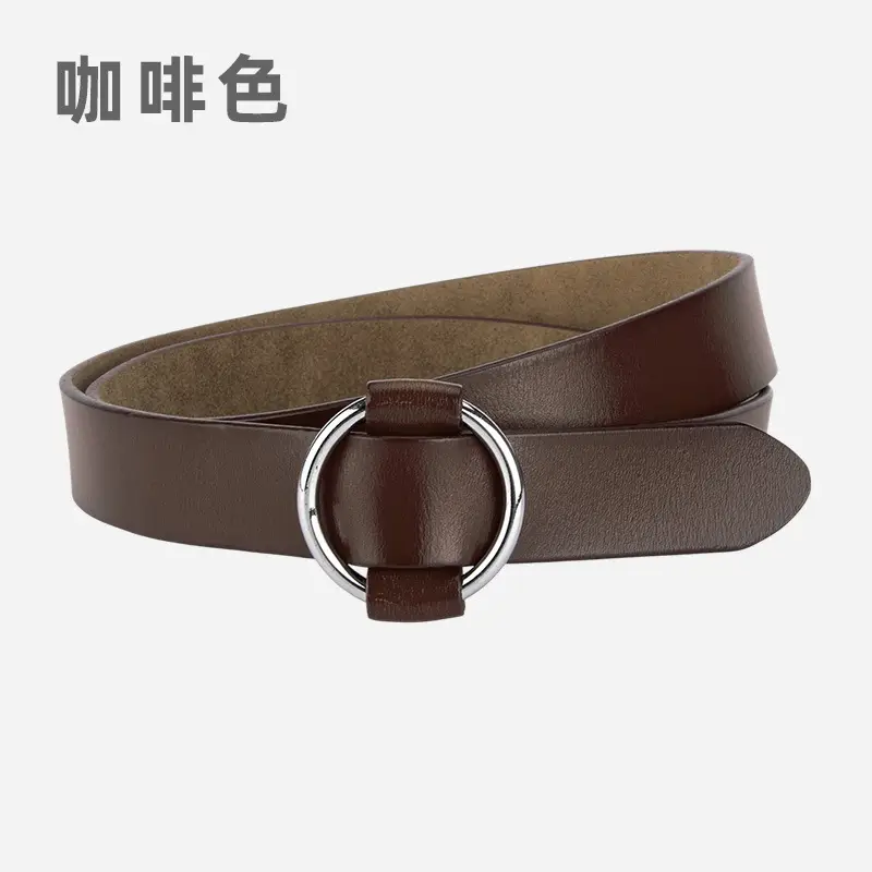Women's Korean Belt Black Genuine Leather Round Buckle - Image 6