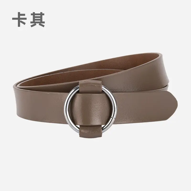 Women's Korean Belt Black Genuine Leather Round Buckle - Image 7