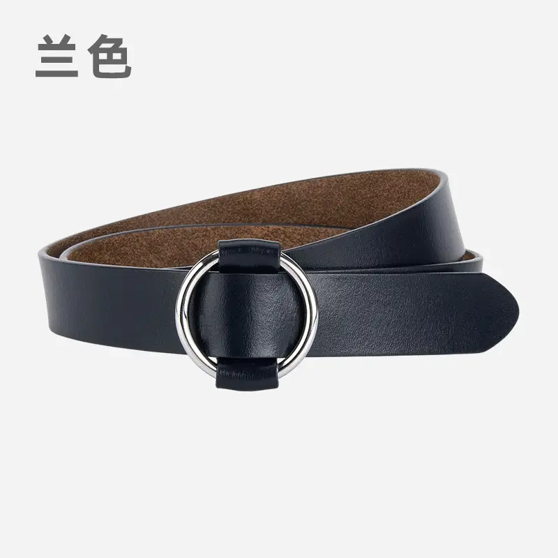 Women's Korean Belt Black Genuine Leather Round Buckle - Image 8