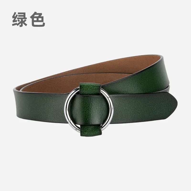 Women's Korean Belt Black Genuine Leather Round Buckle - Image 9