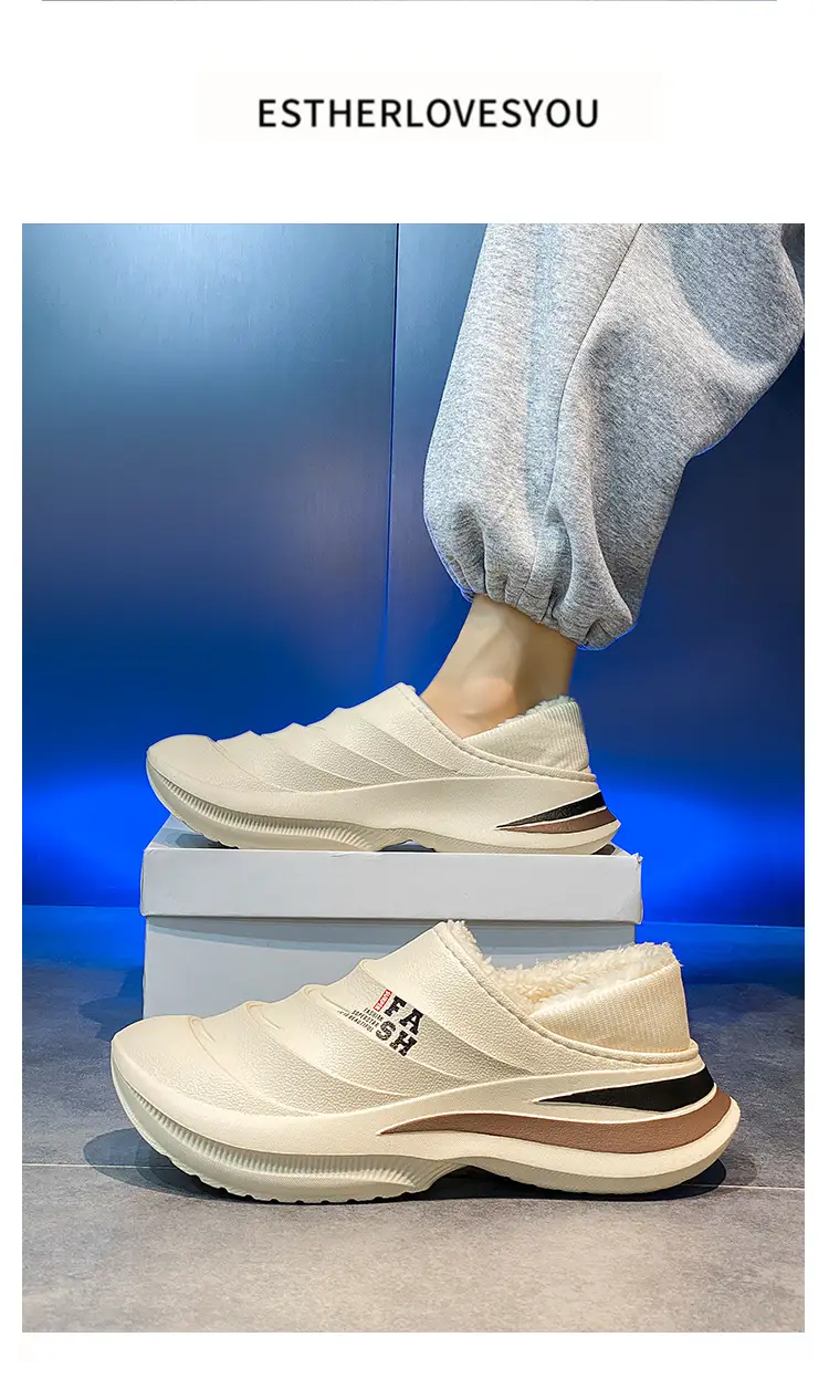 Baotou slippers men's winter outdoor wear fleece-lined warm waterproof cotton shoes boys office with heel replacement cotton slippers — feature 10