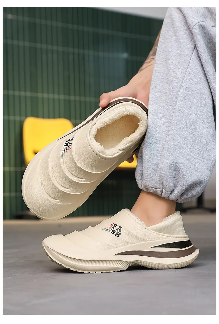 Baotou slippers men's winter outdoor wear fleece-lined warm waterproof cotton shoes boys office with heel replacement cotton slippers — feature 11