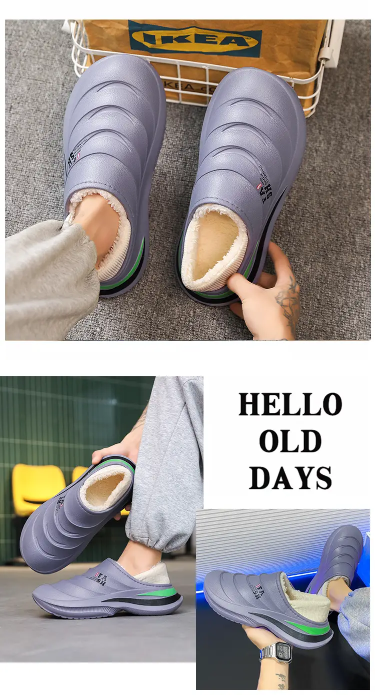 Baotou slippers men's winter outdoor wear fleece-lined warm waterproof cotton shoes boys office with heel replacement cotton slippers — feature 14