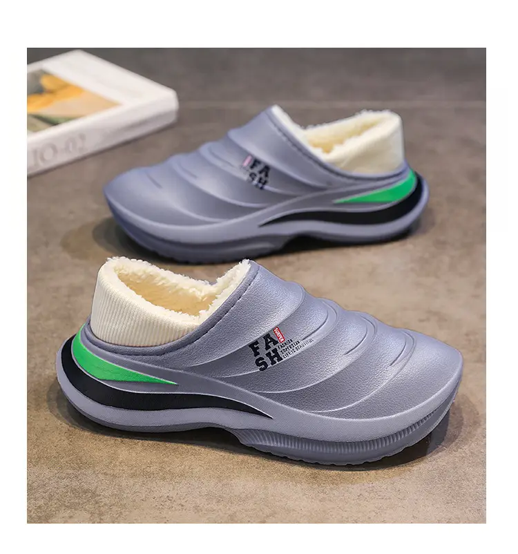 Baotou slippers men's winter outdoor wear fleece-lined warm waterproof cotton shoes boys office with heel replacement cotton slippers — feature 15