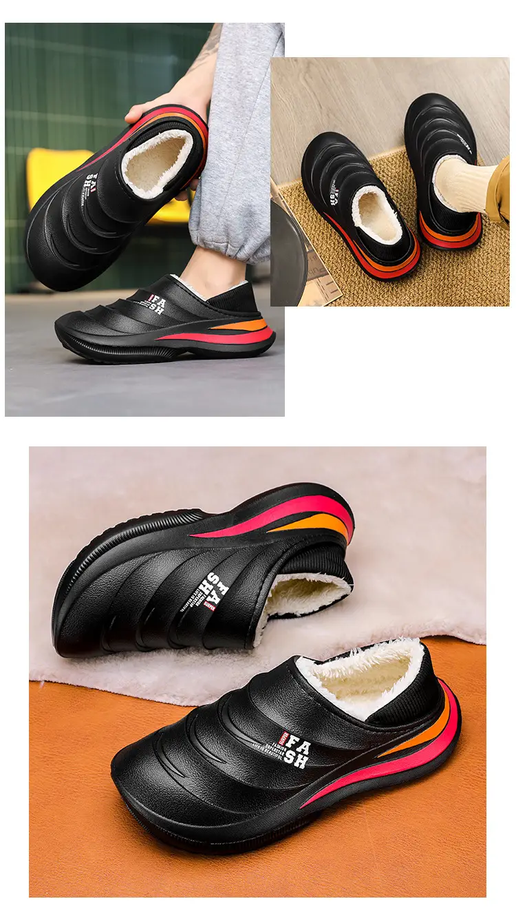 Baotou slippers men's winter outdoor wear fleece-lined warm waterproof cotton shoes boys office with heel replacement cotton slippers — feature 17