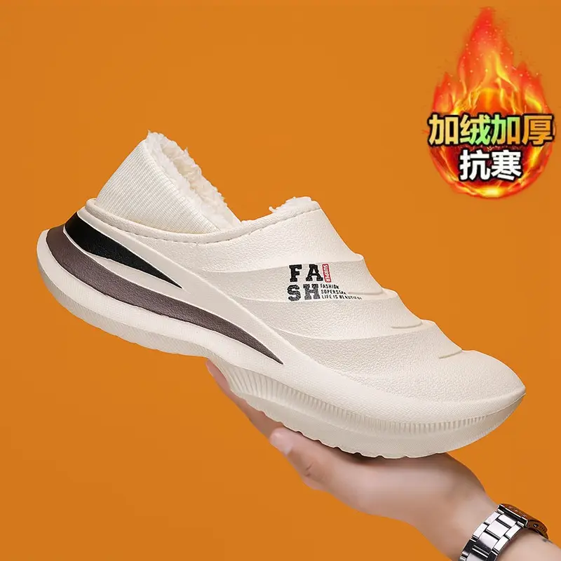 Baotou slippers men's winter outdoor wear fleece-lined warm waterproof cotton shoes boys office with heel replacement cotton slippers - Image 2