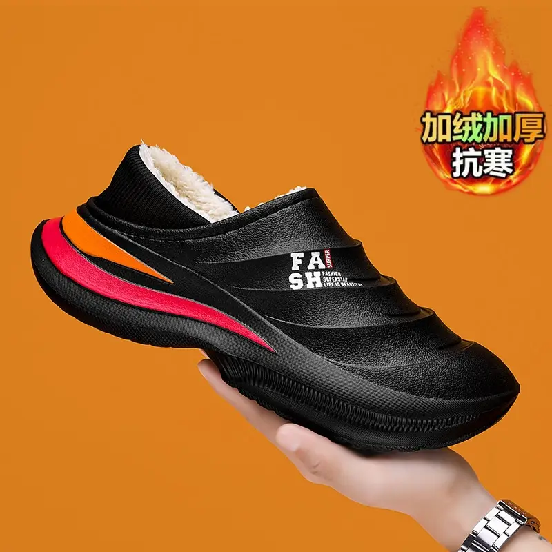 Baotou slippers men's winter outdoor wear fleece-lined warm waterproof cotton shoes boys office with heel replacement cotton slippers - Image 3