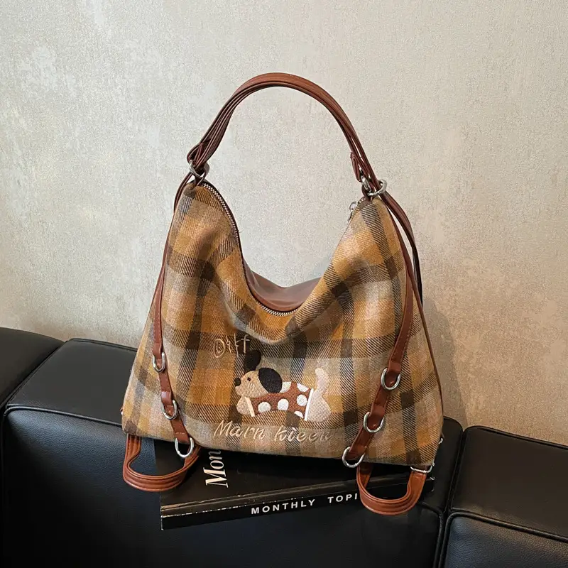 Women Plaid Embroidered Shoulder Bag 2025 - Image 3