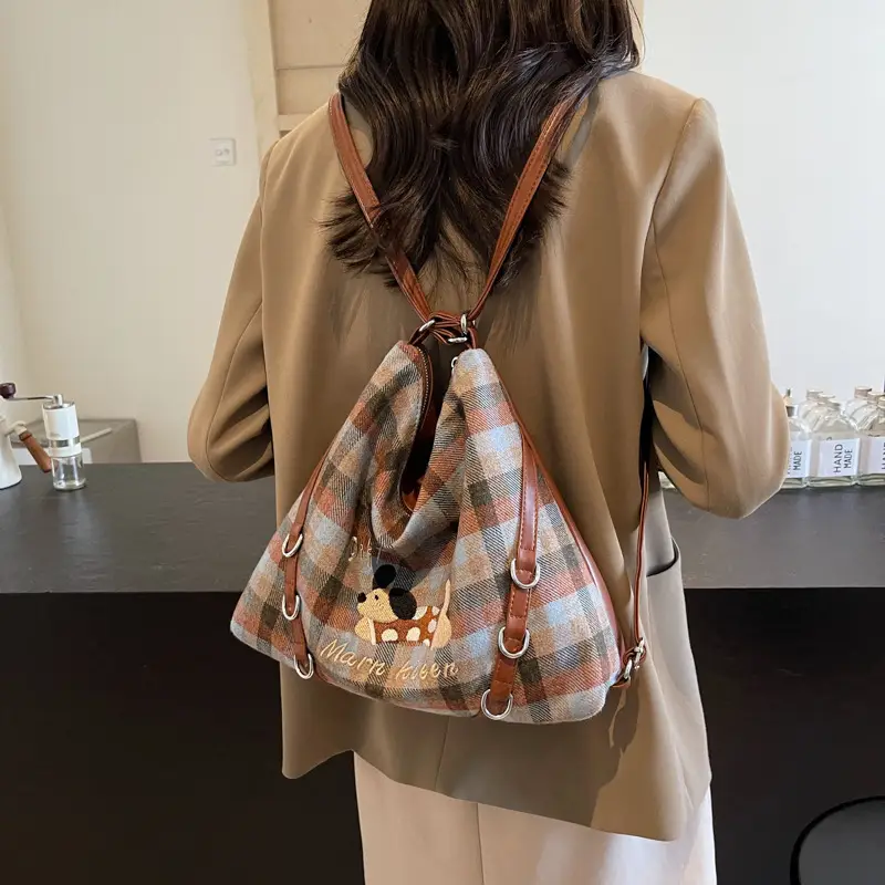 Women Plaid Embroidered Shoulder Bag 2025 - Image 4