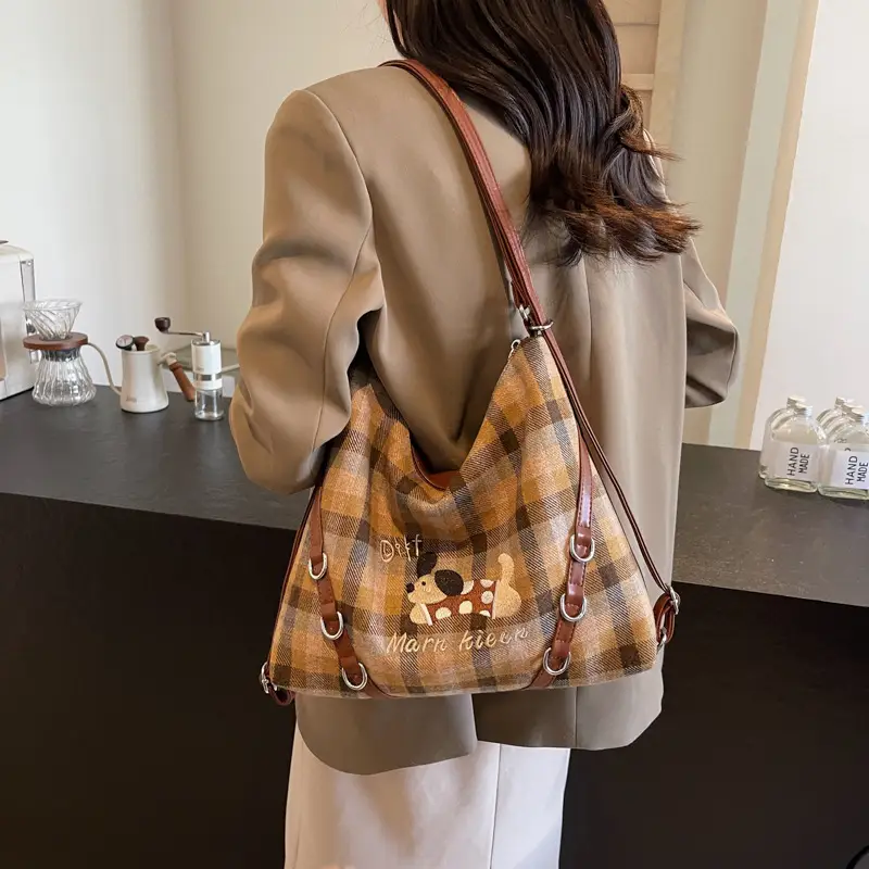 Women Plaid Embroidered Shoulder Bag 2025 - Image 6
