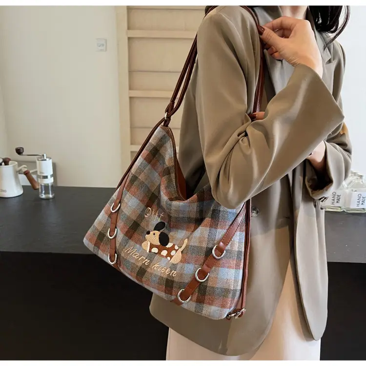 Women Plaid Embroidered Shoulder Bag 2025 — feature 22