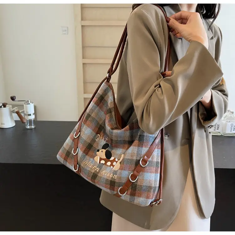 Women Plaid Embroidered Shoulder Bag 2025 — feature 23