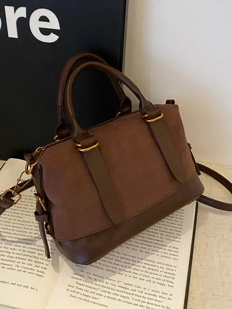 Women Vintage Suede Handbag Brown Shoulder Crossbody - Image 4