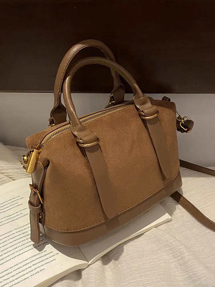 Women Vintage Suede Handbag Brown Shoulder Crossbody - Image 5