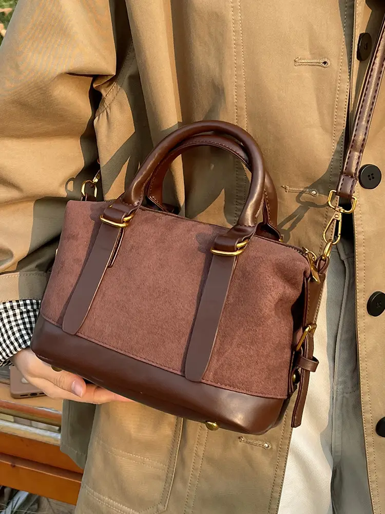 Women Vintage Suede Handbag Brown Shoulder Crossbody - Image 7
