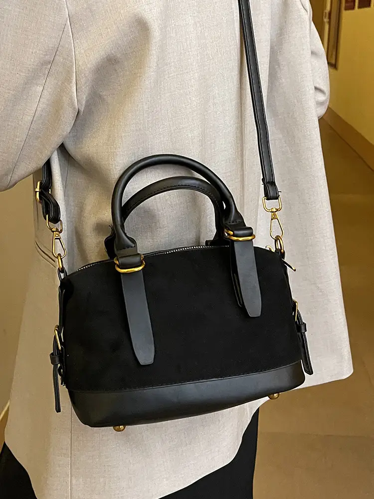 Women Vintage Suede Handbag Brown Shoulder Crossbody - Image 8