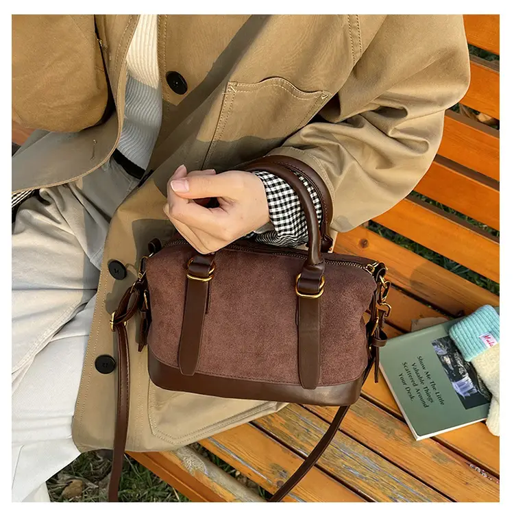 Women Vintage Suede Handbag Brown Shoulder Crossbody — feature 10