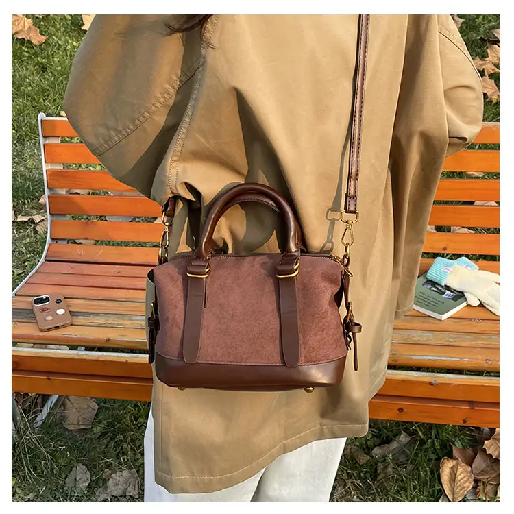 Women Vintage Suede Handbag Brown Shoulder Crossbody — feature 11