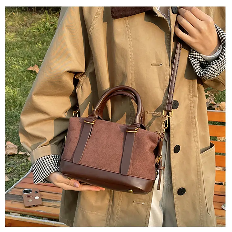 Women Vintage Suede Handbag Brown Shoulder Crossbody — feature 12