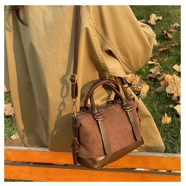 Women Vintage Suede Handbag Brown Shoulder Crossbody — feature 13