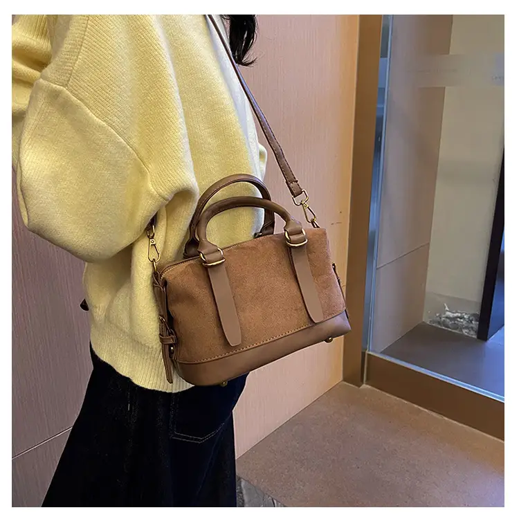 Women Vintage Suede Handbag Brown Shoulder Crossbody — feature 23
