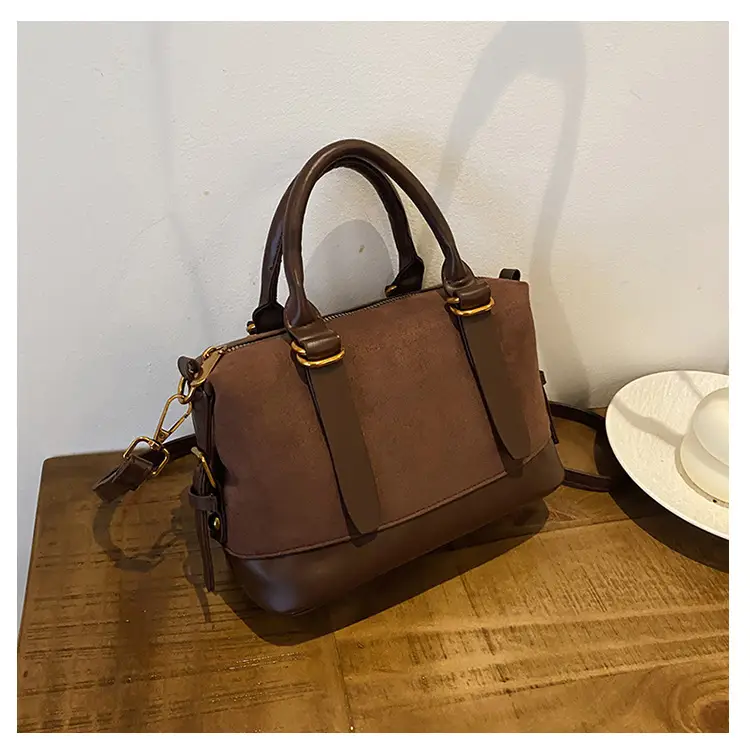Women Vintage Suede Handbag Brown Shoulder Crossbody — feature 24