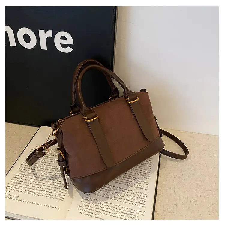 Women Vintage Suede Handbag Brown Shoulder Crossbody — feature 25