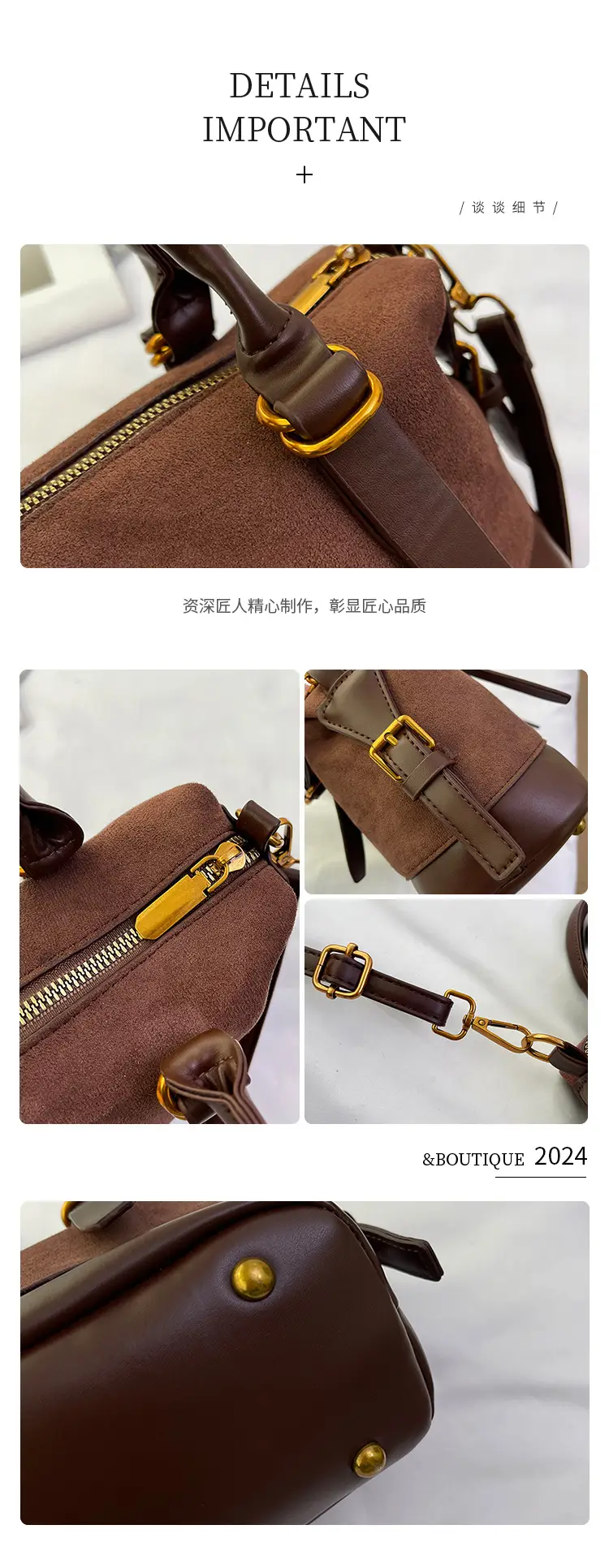 Women Vintage Suede Handbag Brown Shoulder Crossbody — feature 5