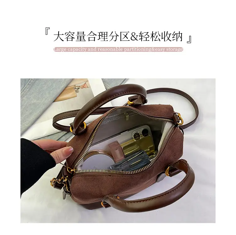 Women Vintage Suede Handbag Brown Shoulder Crossbody — feature 6