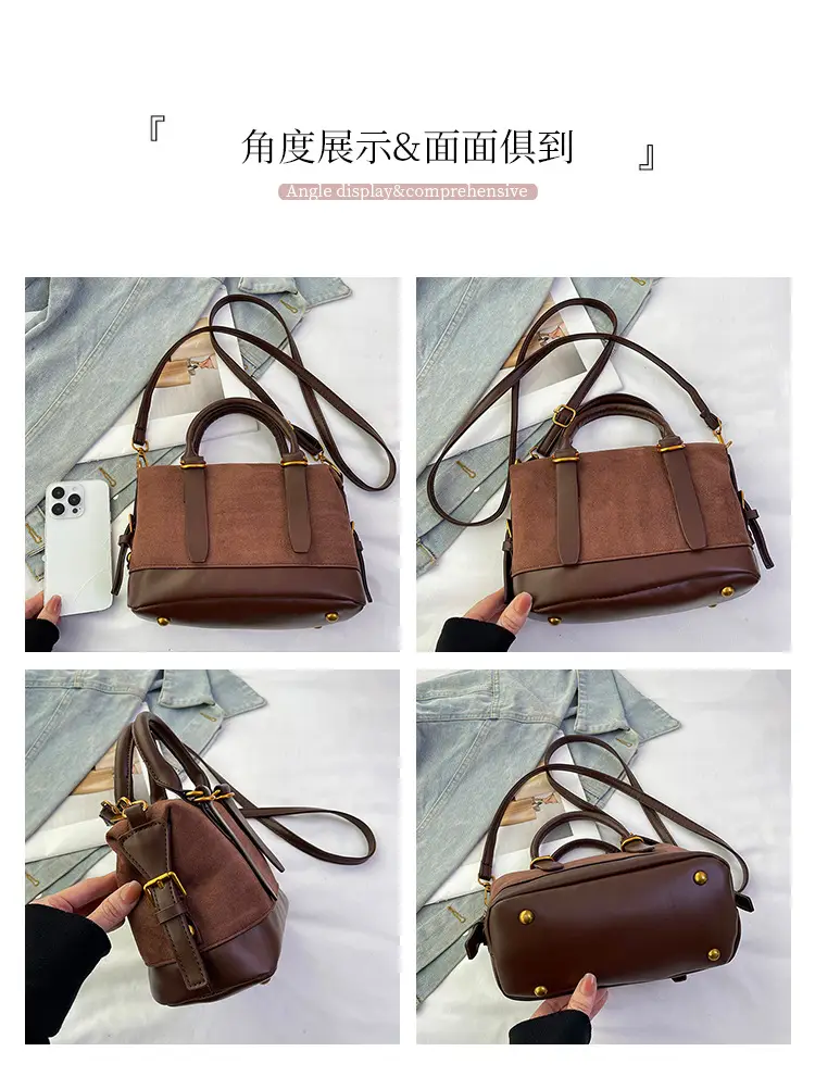 Women Vintage Suede Handbag Brown Shoulder Crossbody — feature 7