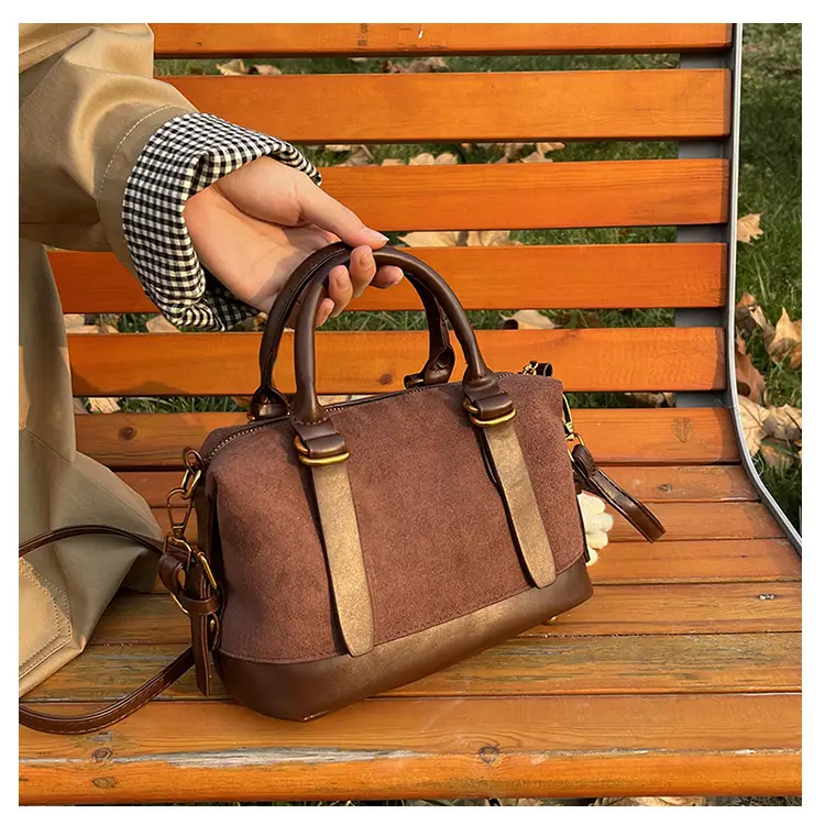 Women Vintage Suede Handbag Brown Shoulder Crossbody — feature 9