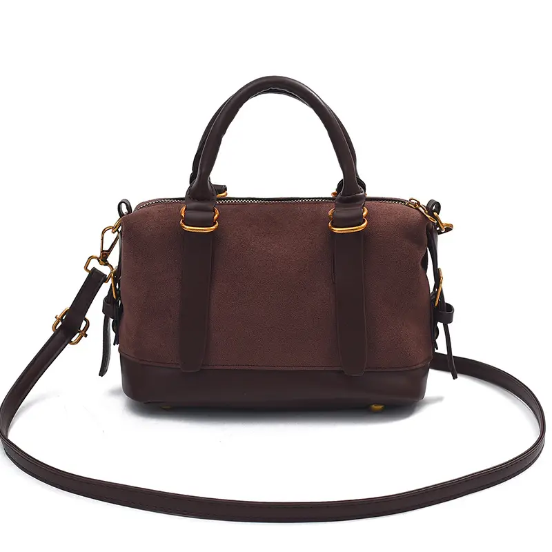 Women Vintage Suede Handbag Brown Shoulder Crossbody - Image 2