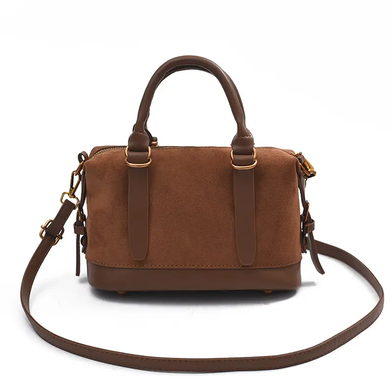 Women Vintage Suede Handbag Brown Shoulder Crossbody - Image 3